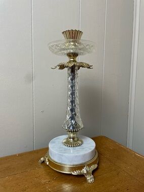 Vintage Hollywood Regency Style Candlestick Faux Gold & Crystal